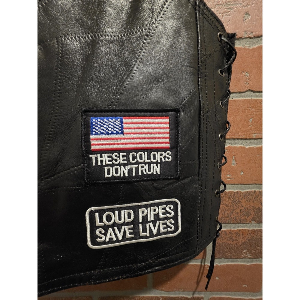 Diamond Plate Buffalo Leather Biker Motorcycle Vest Large  Patches.        Sku 3 - Picture 9 of 14